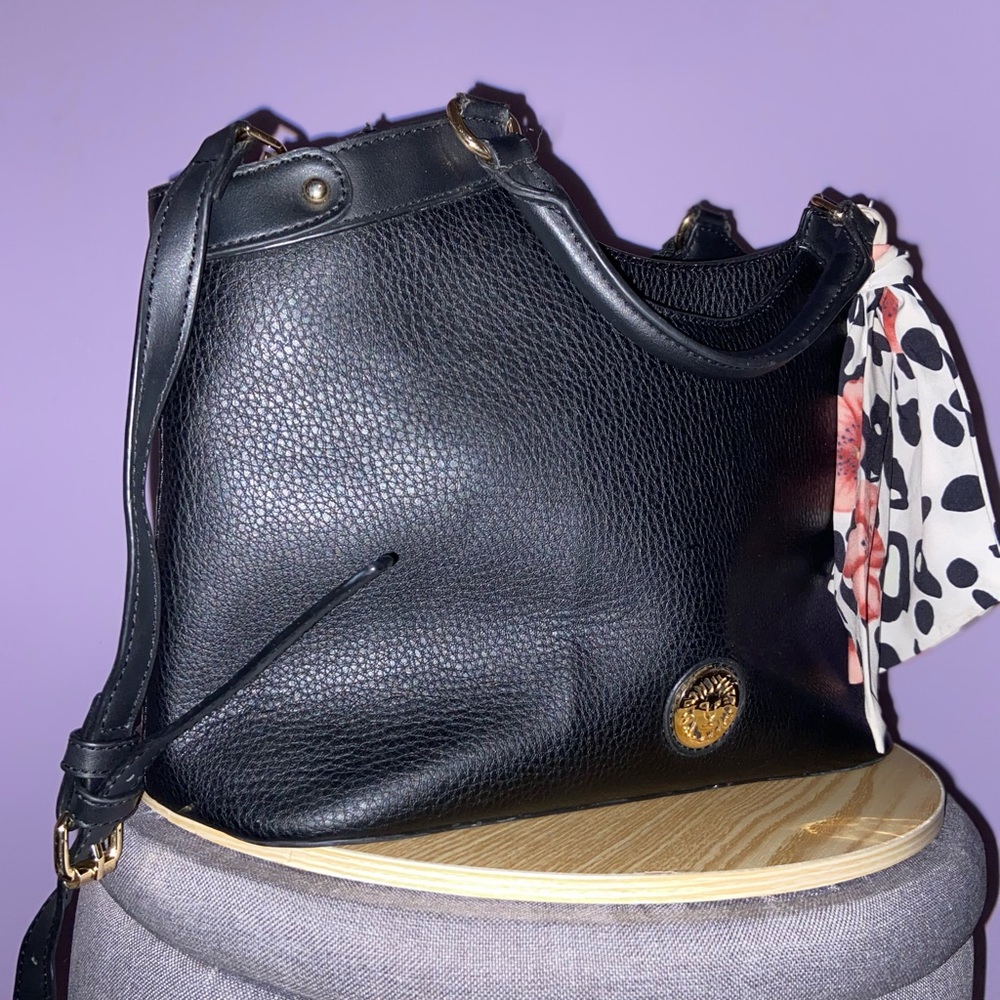 Anne Klein Black Purse, Versatile straps, long or short, with small scarf